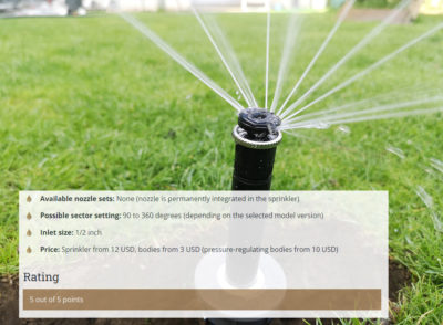 Overview of the most important sprinklers including performance data ...